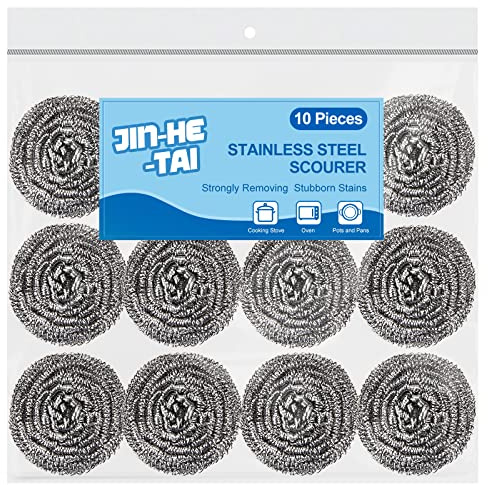 10 Pack Stainless Steel Scrubber, Steel Wool Srubber for Scouring Stubborn Messes from Pots and Pans, Stoves,Broiler Racks,Grills and More