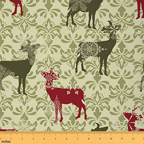 Hirsch Stoff Meterware Weihnachts Schneeflocken Polsterstoff Weihnachts Elch Retro Muster Dekostoff Wildtier Elch Drinnen Draußen Stoff DIY Kunst Wasserdichter Stoff Grün Rot 920 x 150 (HxB)