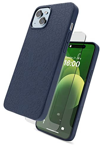Lagoon Inc. Biodegradable Protective Phone Case for iPhone 14 Plus with Glass Screen Protector - Eco Friendly Plant Based Compostable Case Iphone 14 Plus - Shockproof, Wireless Charging (Blue)