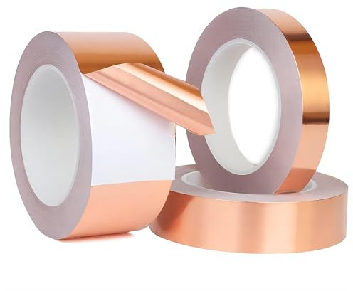 Qrity 1 Pièces Ruban Adhésif en Cuivre, 20mm x 20m Conducteur Ruban de Cuivre Résistant à la Chaleur, pour Guitare et EMI Shielding