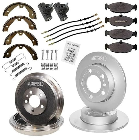 ATEC Germany Bremsenset Vorderachse inkl. Bremsscheiben Ø 241 mm Belüftet + Bremsbeläge Vorne + Bremsbacken Hinten + Bremstrommel Hinten Kompatibel mit FIAT SEICENTO / 600 (187_)