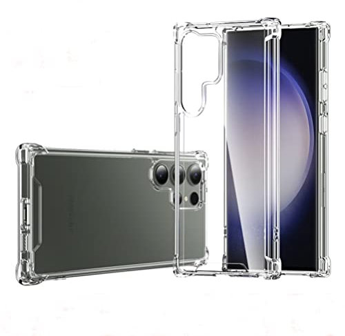 Hually Case for Samsung Galaxy S23 Ultra, Shockproof Ultra Thin Crystal Clear Case, Flexible TPU & Hard PC Material Phone Bumper Cover for Samsung Galaxy S23 Ultra