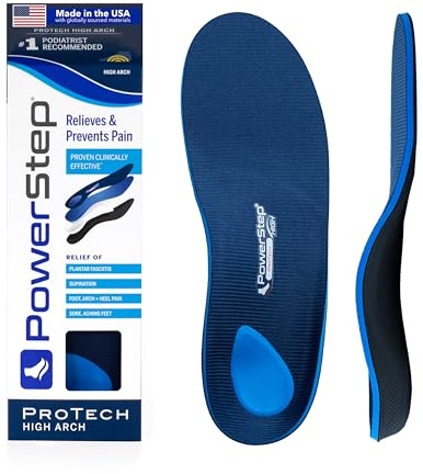 PowerStep ProTech Full Length High Orthotic Insoles - Medical Grade High Arch Support Inserts for Plantar Fasciitis Relief- Made in USA - Maximum Cushioning for Supination (M 10-10.5 W 12)