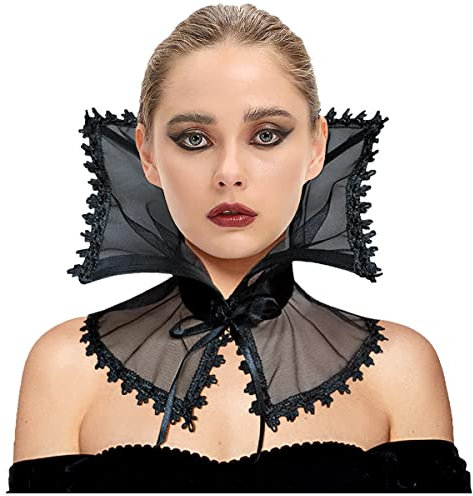 keland Viktorianische Accessoires Gothic Lolita Damen Halskrause Kragen Renaissance Krause Rüschenkragen (Schwarz)