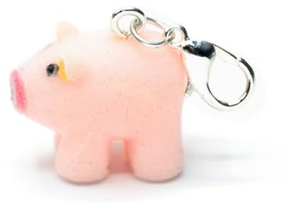 Miniblings Schwein Charm Anhänger Bauernhof Tier Schweinchen Glück Flock rosa - Handmade Modeschmuck I Kettenanhänger versilbert Bettelanhänger Bettelarmband Anhänger für Armband