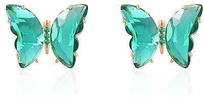 QUKE Schmetterling Form Grün Kristall Ohrstecker Ohrringe Gold Durchbohrt Ohrstecker für Frauen Mädchen