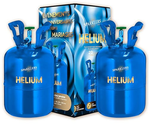 Lot de 2 Stations de Gonflage pour 40 ballons Hélium 99,9% de gaz - Bonbonne Jetable, Idéale pour des Anniversaires, Mariages et Baptêmes - Gonflez vos ballons avec SPARKLERS CLUB®