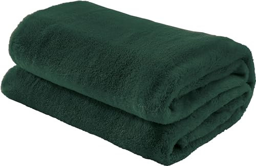 Erwin Müller Teddy-Fleece-Wohndecke Salerno, Fleece-Decke, Kuscheldecke tannengrün Größe 150x200 cm - flauschig weich, pflegeleicht