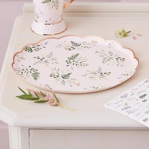 Ginger Ray Floral Paper Plates Afternoon Tea Party Tableware 8 Pack, Multicoloured