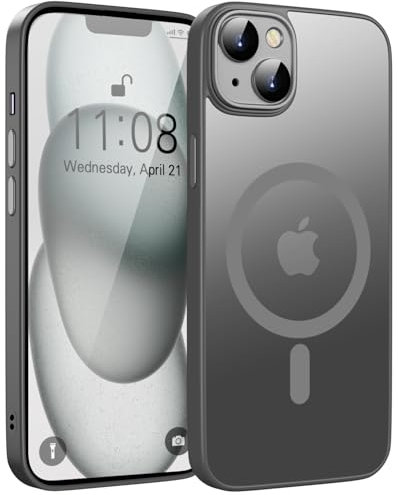 KPPIT Magnetic Case for iPhone 15 6.1-inch Compatible with MagSafe,Translucent Matte Back Camera Lens Full Protect Slim Shockproof Phone Cover(Grey)
