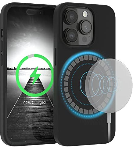 EAZY CASE - Silikonhülle kompatibel mit iPhone 14 Pro Hülle mit Qi Charging Silikon Case weich stoßfeste Handyhülle Schutzhülle Kameraschutz Dünn Schutz Cover TPU Bumper in Schwarz