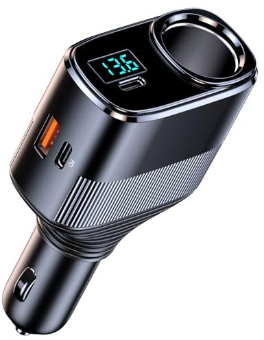 145W USB C Auto Ladegerät Zigarettenanzünder Verteiler, 80W USB Zigarettenanzünder Adapter+45W PD3.0 USB Superschnelles Aufladen+20W[USB-C+USB-A], mit LED Voltmeter
