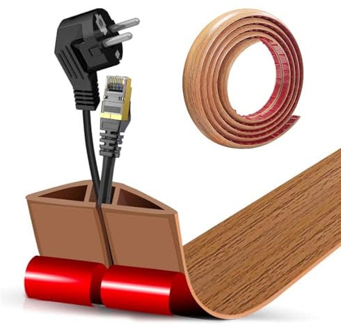 Flexible Floor Cable Duct, 3 m x 5 cm, Self-Adhesive Floor Cable Bridge, Cable Bridge, Cable Cover, Cable Duct, PVC Cable Duct, Semi-Circular for All Power Cords Home, Office, School, Warehouse (Wood