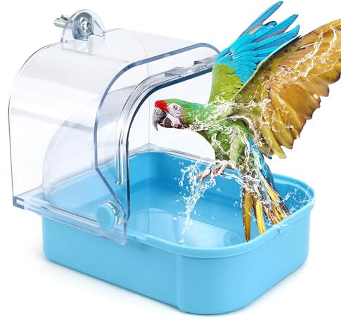 Bain d'oiseaux pour cage à tiroir, bain à oiseaux à suspendre, bol à eau, plateau d'alimentation pour oiseaux, baignoire, perruches, cacatoès, inséparables, canaris (bleu)