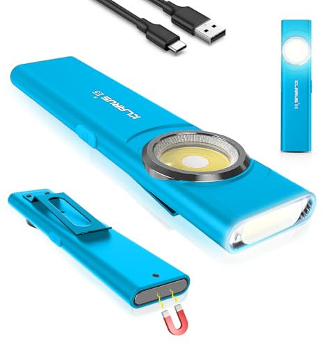 klarus E5 Flat EDC Torch,USB C Rechargeable COB Work Light, 600 Lumens Mini Flashlight with Magnetic Base and Buckle Clip Suitable for Maintenance, Camping, Hiking, Emergency, etc (Blue)