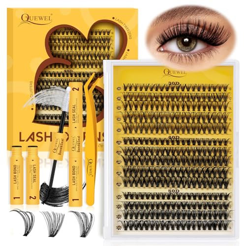 QUEWEL Kit-Extension-Cils, 280pcs 30+40+50D Faux-Cils-Naturel Mixte 10-16mm Extension Cils Souples avec Colle Faux Cils and Seal, et Pince Extension De Cils Facile DIY à la Maison (KIT 30+40+50)