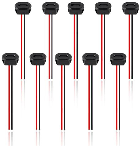 Mumjooyi USB-C Hembra 2 Pines USB Hembra 3A Enchufe Tipo C de Carga rápida con Hebilla de Montaje en Panel con Ranura a presión Negro (10 Piezas)