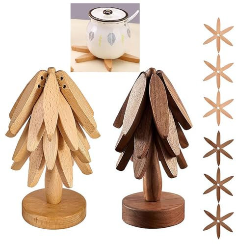Lot de 2 Dessous de Plat en Bois en Forme d'Arbre pour Plats Chauds et Casseroles - Sets de Table en Noyer - 3 Pièces