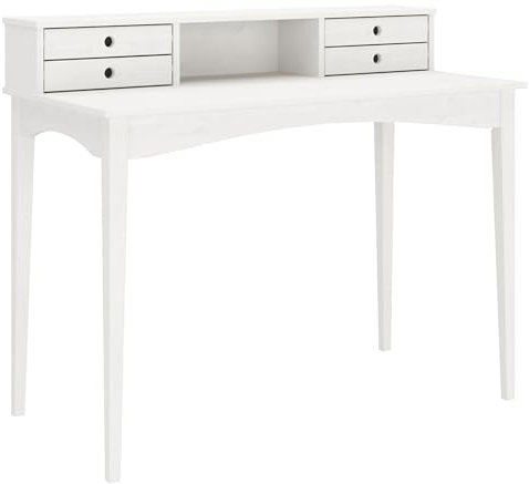 IDIMEX Schreibtisch Milano mit 4 Schubladen und 1 Fach weiß aus Massivholz, robuste Verarbeitung PC-Tisch mit Stauraum für Büro und Home-Office