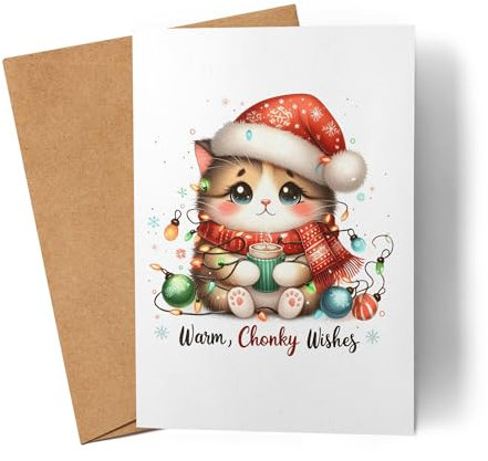 Lilavie-Design Warm Chonky Wishes Lustiges Katzenmotiv Karte Weihnachtskarte witziges Design Weihnachten