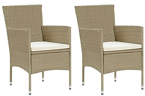 Esszimmerstühle für den Garten, 2 Stück, aus Polyrattan, beige, kangqiling310553