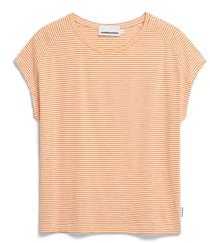 ARMEDANGELS Damen T-Shirt aus Bio-Baumwolle ONELIAA Lovely Stripes Loose Fit Oatmilk-Light Tangerine L