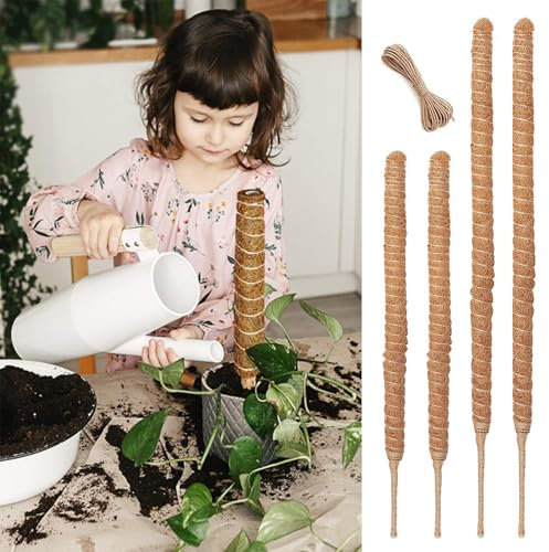 FGXY 4pcs Soporte De Plantas Escalada Plantas, Fibra De Coco Soporte para Plantas, Grandes Postes De Fibra De Coco, Adecuado para El Crecimiento De Macetas De Escalada En Interiores y Exteriores