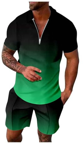 Generisch Men's 2-Piece Tracksuit, Summer Outfits, Short Sleeve, Casual, Zip, Sports Suit, Summer Clothing, Shirt and Shorts, Jogging Suit, Wetsuit, Mint green4, XL