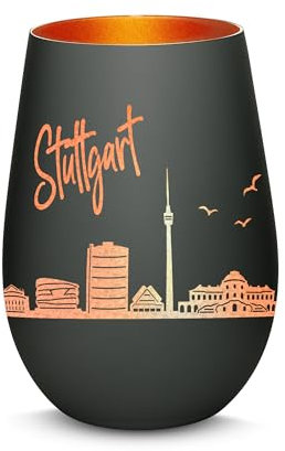 Gravur-Max Windlicht mit 360° Gravur Skyline Stuttgart Deko Glaslicht als tolles Geschenk mit Einer hochwertigen Lasergravur zu jedem Anlass in der Farbe Schwarz/Bronze