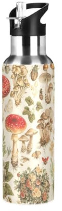 Ewusp Borraccia termica vintage a forma di fungo con coperchio con cannuccia, 620 ml, in acciaio inox, per sport, sottovuoto, a doppia parete, a tenuta stagna, per attività all'aperto, ciclismo