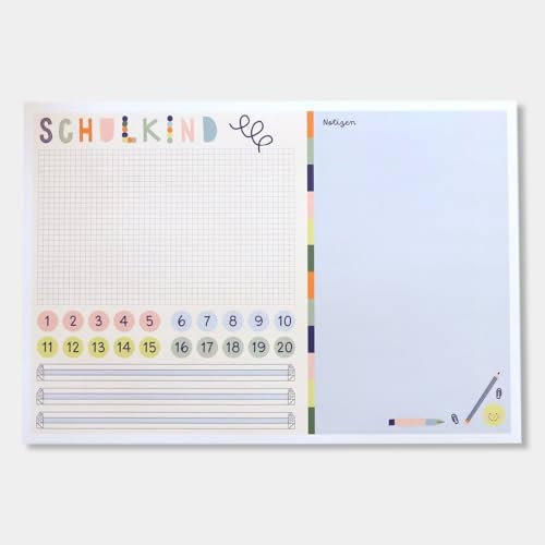 Odernichtoderdoch® Schreibtischunterlage 'Schulkind - schöner Schreibtischplaner für Schulkinder, Platz für Notizen und kleine Kritzeleien, 30 Blatt, 46,5 x 32,0 cm