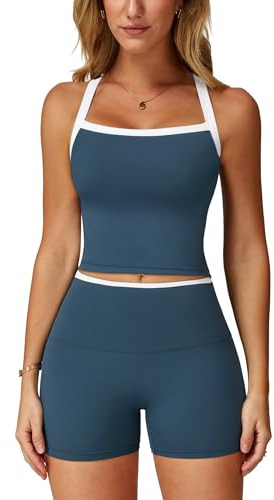 IDOPIP Sportanzug Zweiteiler Damen für Fitness: Spaghettiträger Sommer Outfits mit BH-Polster und hohe Taile Leggings kurz - Gym Set für Yoga, Pilates und Workout