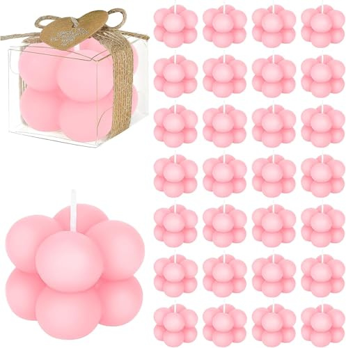 30 Sets Kleine Kerzen Gastgeschenke in Großpackung 1,57 x 1,38 Bubble Cube Kerze mit Karten für Brautpartys, Taufen, Dankeschön-Geschenke (Rosa)