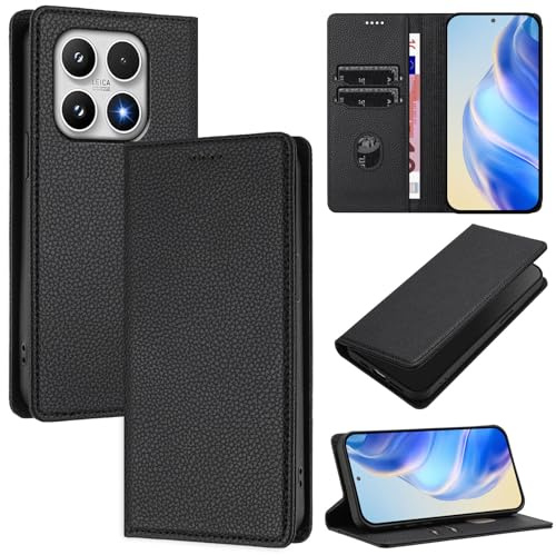 XINYEXIN Leder Hülle für Xiaomi 17 5G, PU Lederhülle Klapphülle mit Kartenfach Tasche Ständer Magnet Folio Handy Schutzhülle - Schwarz