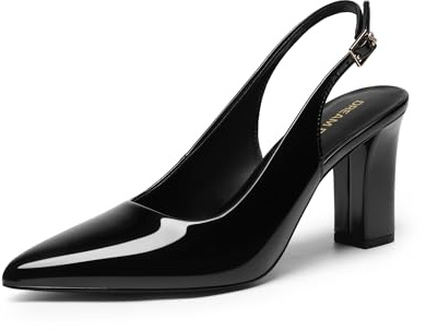 DREAM PAIRS Damen Slingback-Absätze Pumps | Chunky Blockabsätze Spitz zulaufende geschlossene High Heels Bequeme Arbeits- und Büroschuhe Party Brautschuhe