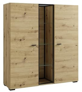 byLIVING Highboard Frame, Artisan Eiche (Eiche-Optik), schwarz, Kommode | Metallrahmen mit Glasböden und offenen Fächern, B 120 x H 130,5 x T 38 cm, Wohnzimmerschrank