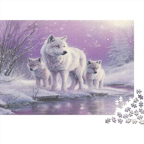 Winterliche Wolfsszene Rätsel Für Erwachsene |Artistic Tiermalerei| Familienspaß-Puzzles 70x50cm/1000pcs