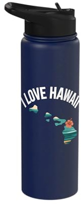 I Love Hawaii Island Hibiscus Stainless Steel Insulated Water Bottle