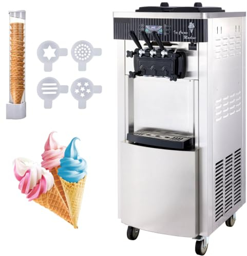 Macchina Gelato Soft, 20-28L/H 3 Gusti, 2200W Macchina Del Gelatiera Professionale con Pannello LCD, Allarme Di Miscelazione Bassa e Pulizia Automatica, Commerciale Macchina Per Gelato Soft