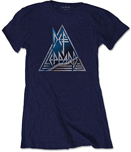 Rockoff Trade Women's DEF Leppard Triangle Logo T - Shirt, Blue (Navy Navy), 12