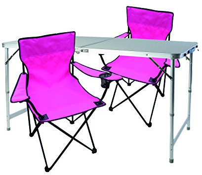 Mojawo 3tlg. Campingmöbel Set Alu 120x60x58/70cm 1x XXL Campingtisch höhenverstellbar mit Tragegriff + 2 Anglerstühle Faltstühle Pink mit Tasche