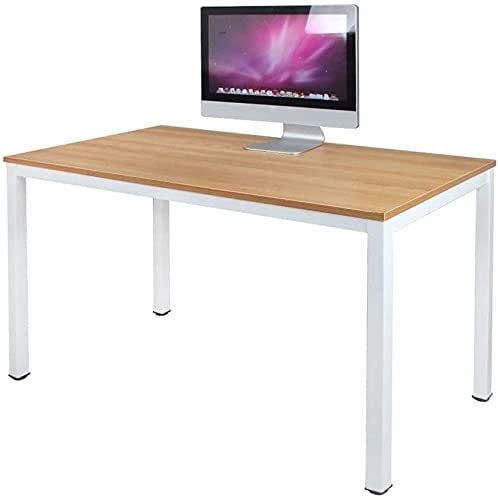 sogesfurniture Schreibtisch Computertisch Büromöbel PC Tisch, Stabil Bürotisch Arbeitstisch Esstisch aus Holz und Stahl, Einfache Montage, 120x60x75cm, Teak & Weiß AC3TW-120-SF