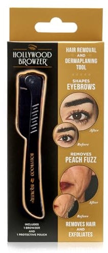 Hollywood Browzer Dermaplaning Razor Tool for Face - Eyebrow Shaping - Removing Unwanted Hair and Peach Fuzz - Exfoliating Tool for Women - Face Razor for Women - Facial Hair Remover - (Black)