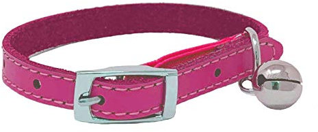 JK Collier pour chat en cuir véritable avec élastique de sécurité et clochette Rose