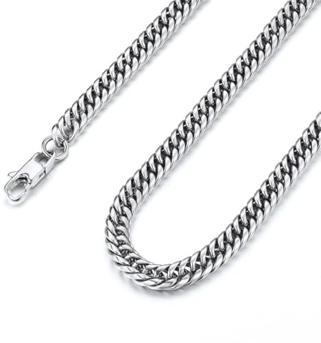 FindChic Edelstahl Massiv Panzerkette Halskette Breite 3,5/6/9/12mm Länge 46/51/55/61/66/71/76/91 cm Cuban Gliederkette Schmuck für Herren Damen Jungen