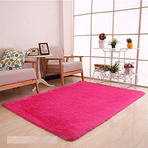 Treer Alfombra de Felpa Mullida, Rectángulo Alfombra Antideslizante, Adecuado para la decoración de Salas de Estar y dormitorios Sofá Silla Cojín Alfombra de Juego (Rosa roja,60 * 120cm)