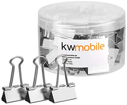 kwmobile 50x Foldback Klammern Set - 50x 25mm - Vielzweckklammer Büro Dokumenten Clips - Metall Maul Klammer Klemmen in Silber