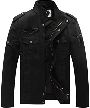 WenVen Homme Bomber Militaire Classique Veste d'Extérieur Veste Légère Casual Blouson en Coton Manteau Zippé Coupe-Vent Veste Multipoches Elégante Noir 3XL