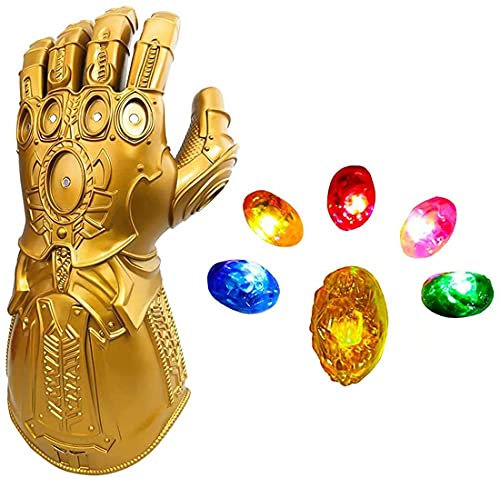 HuSang Thanos Gants lumineux à DEL avec aimant amovible pour adultes et enfants (gants dorés avec pierres amovibles pour enfants)
