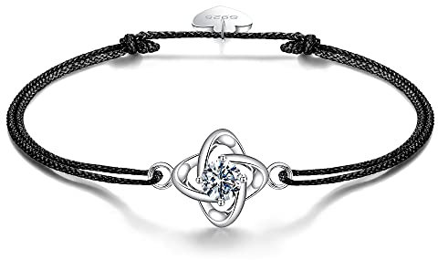 VANSZA Bracelet pour Femme, Trèfle Porte-Bonheur avec Zircon 5 mm Brillant, Argent Sterling 925 et Cordon Réglable, un Cadeau pour la Meilleure Amie, Bracelet Floral